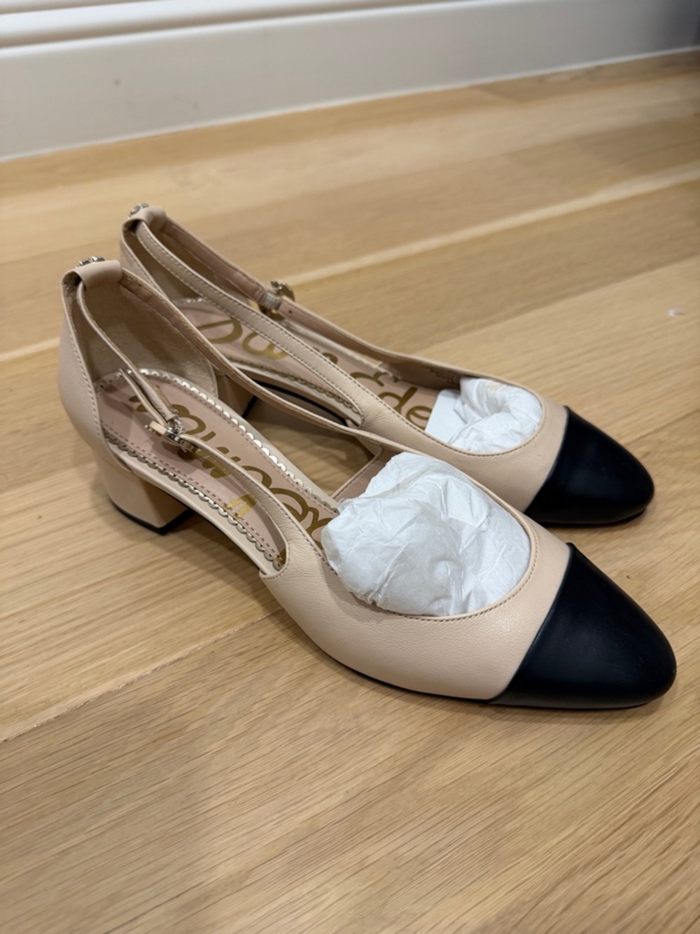 Sam Edelman Beige and Black captoe Block Heel Pumps - Picture 2 of 3